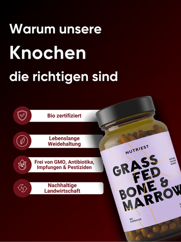 Getrocknete Bio Weiderind Knochen und Knochenmark in Kapseln