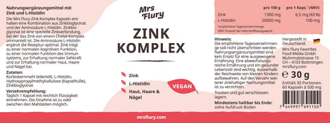 Zink Komplex – mit Zinkbisglycinat & L-Histidin für Haut, Haare, Nägel & Immunsystem
