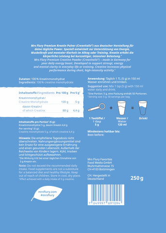 Premium Kreatin Pulver 250 g – 100% Creavitalis® Kreatinmonohydrat aus Deutschland