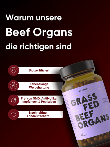 Getrocknete Beef Organs Kapseln – Bio Innereien vom Rind: Leber, Niere & Herz