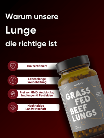 Getrocknete Rinderlunge Kapseln – Bio, mit Leber & grasgefüttert