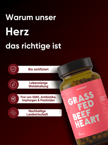 Getrocknetes Bio Rinderherz Kapseln – mit Leber & grasgefüttert