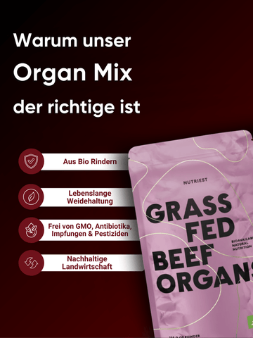 Getrocknetes Bio Organ Mix Pulver – Leber, Niere & Herz vom Weiderind